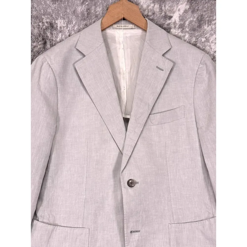SUITSUPPLY Suit 40 S Short Mens Havana Patch Pocket Gray Italian Cotton Linen